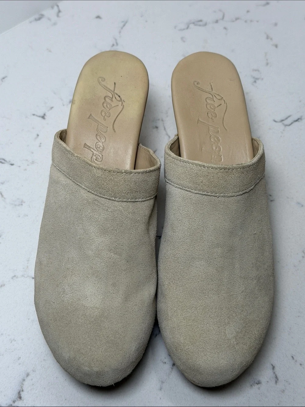 Free People Taupe Suede Wedge Mule Clogs